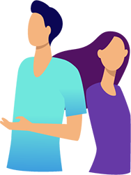 A man and a woman standing back to back