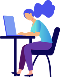 A woman looking at a computer